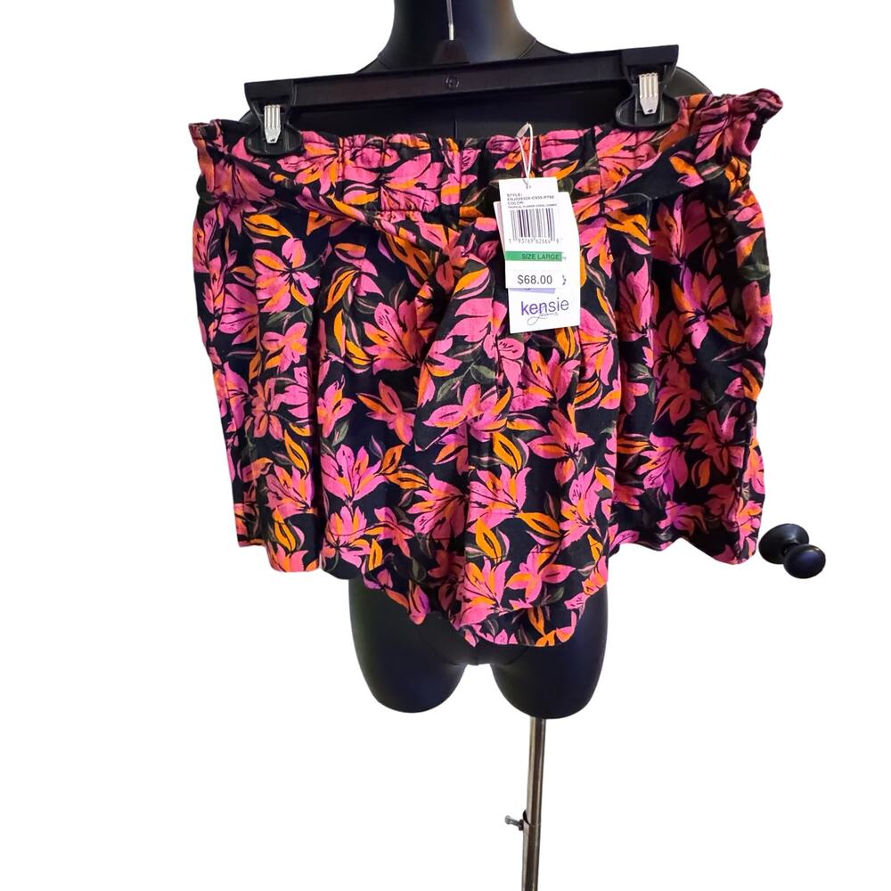 Kensie pink and orange Linen shorts, size Large, New with Tags